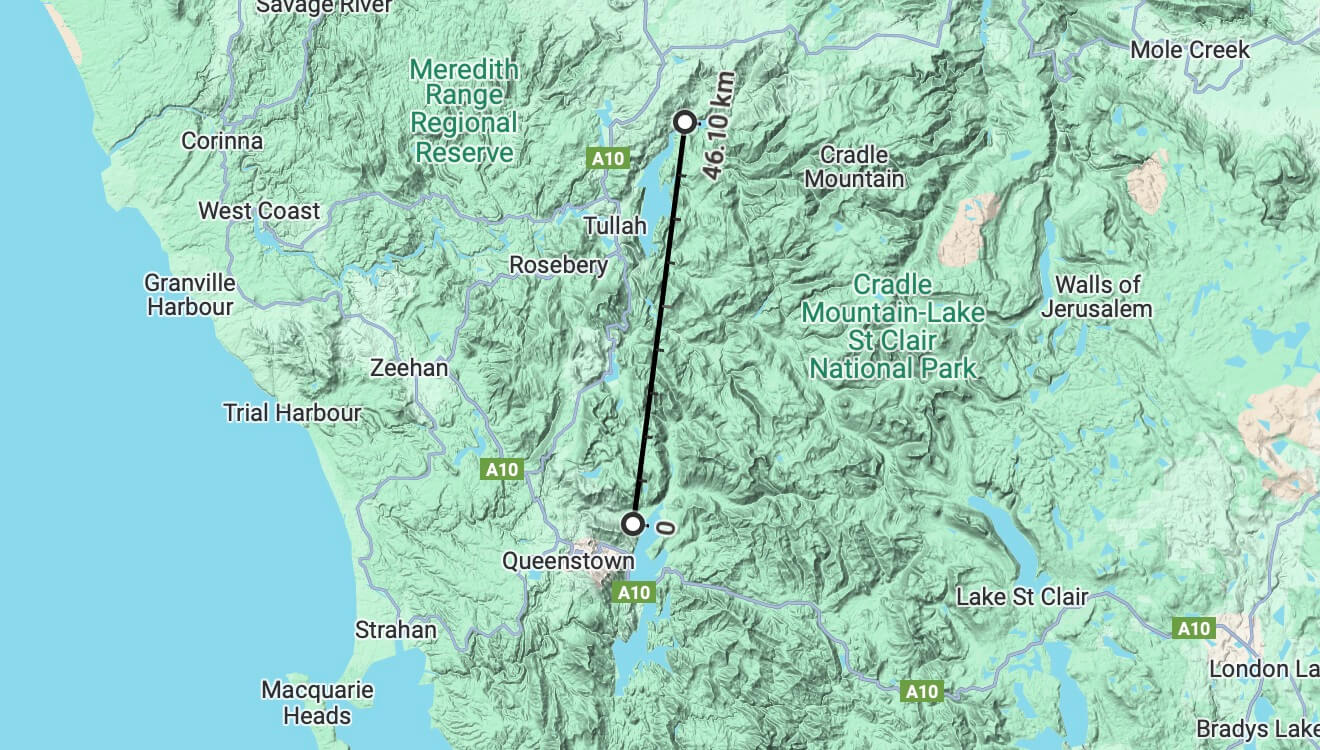 Checking shorelines 46.1km from Muzza